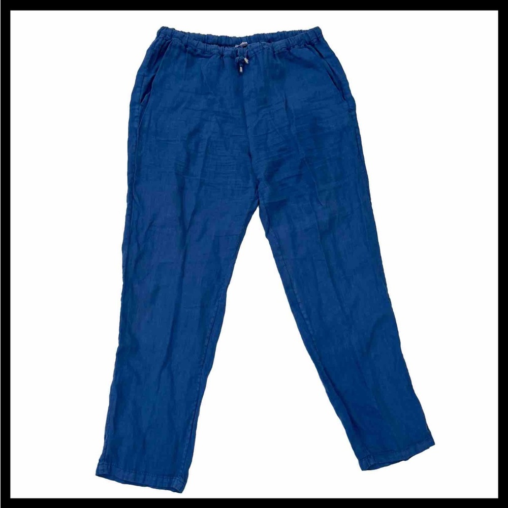 Leoni Al Sole Linen Pants Women XL Loose Tapered Fit Drawstring Blue Coastal